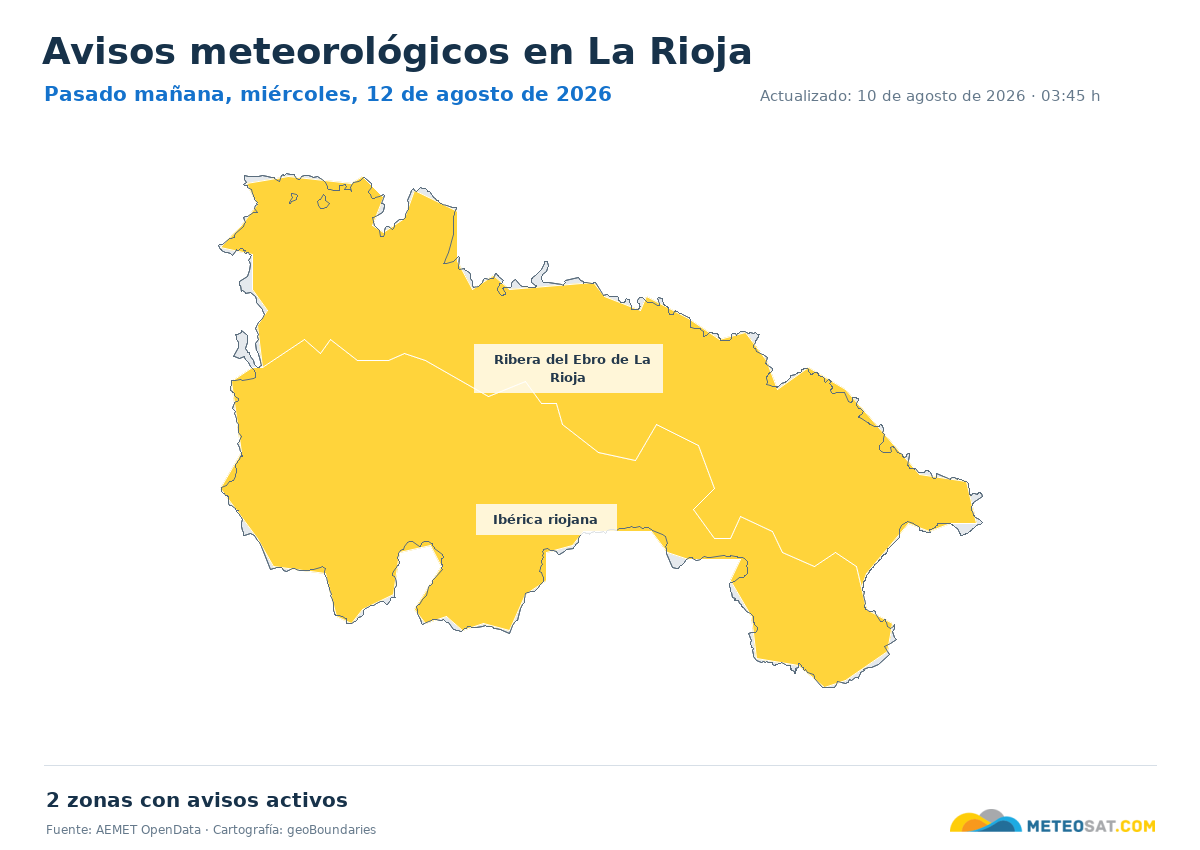 Mapa de avisos meteorol�gicos de AEMET en la provincia de La Rioja para pasado ma?ana