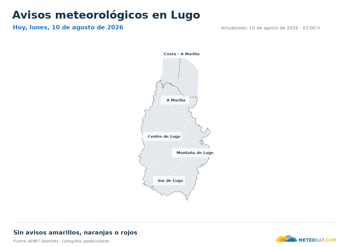 Mapa de avisos meteorol�gicos de AEMET en la provincia de Lugo para hoy