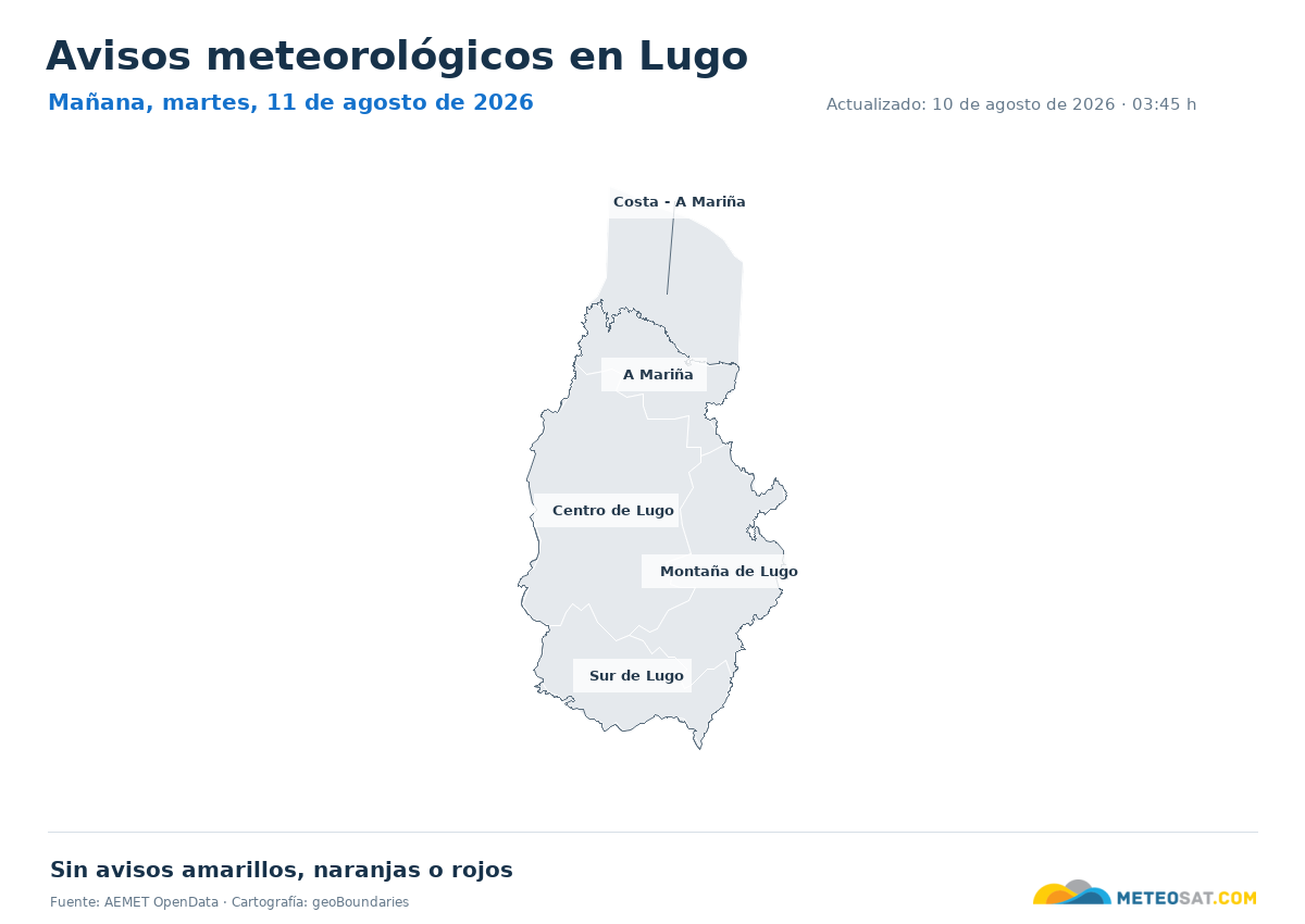 Mapa de avisos meteorol�gicos de AEMET en la provincia de Lugo para ma?ana