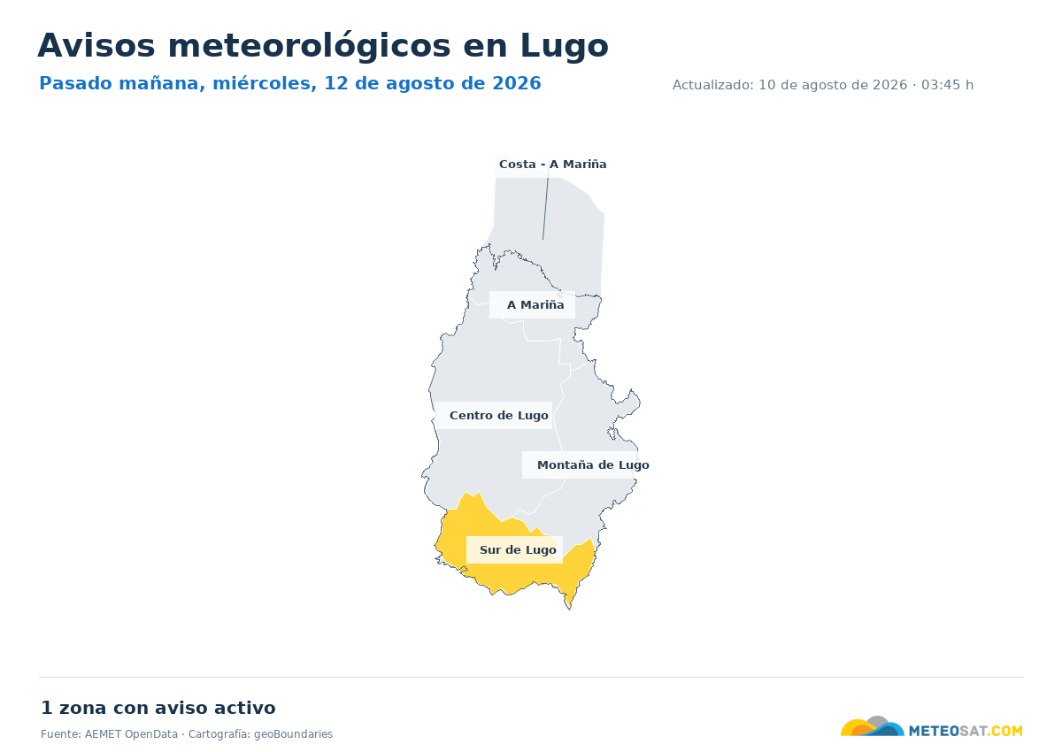 Mapa de avisos meteorol�gicos de AEMET en la provincia de Lugo para pasado ma?ana