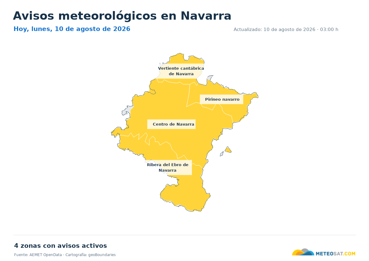 Mapa de avisos meteorol�gicos de AEMET en la provincia de Navarra para hoy