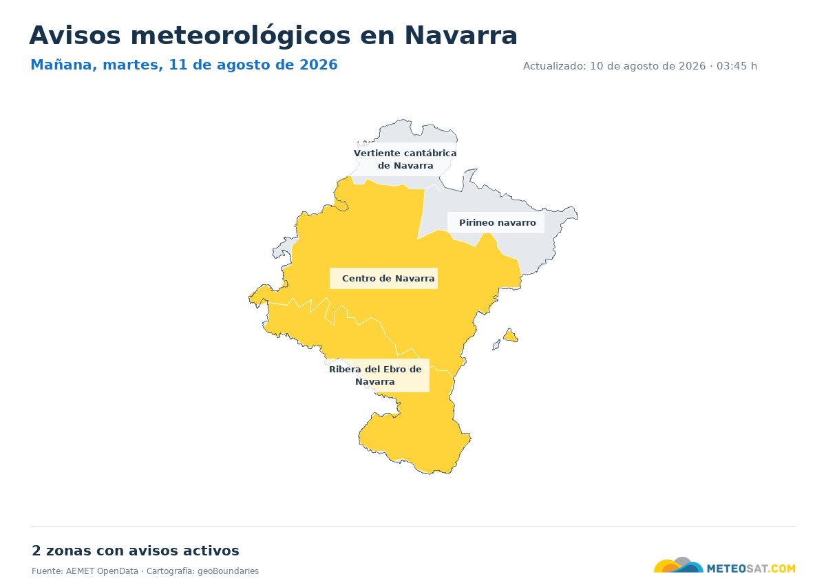 Mapa de avisos meteorol�gicos de AEMET en la provincia de Navarra para ma?ana
