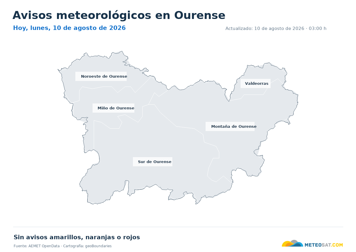 Mapa de avisos meteorol�gicos de AEMET en la provincia de Ourense para hoy