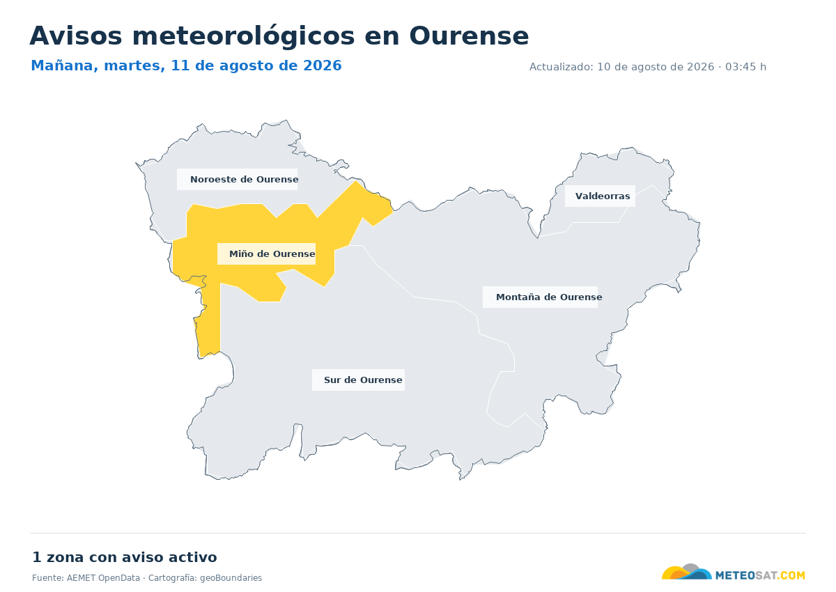 Mapa de avisos meteorol�gicos de AEMET en la provincia de Ourense para ma?ana