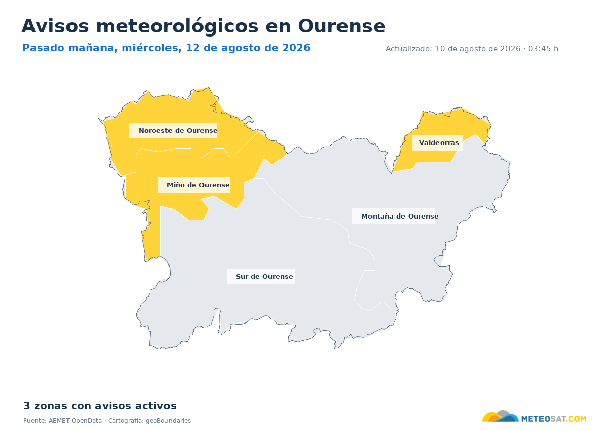 Mapa de avisos meteorol�gicos de AEMET en la provincia de Ourense para pasado ma?ana