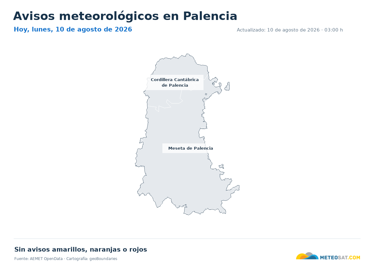 Mapa de avisos meteorol�gicos de AEMET en la provincia de Palencia para hoy