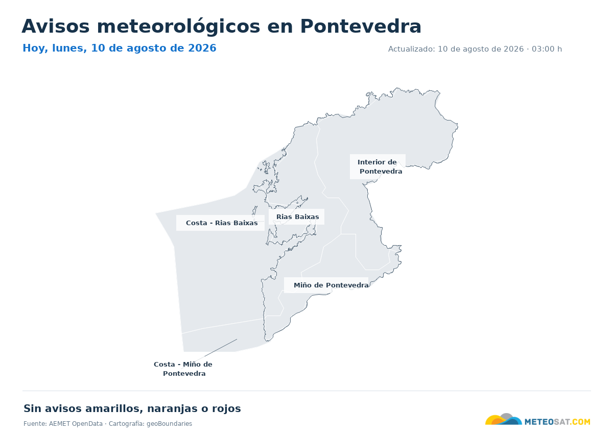 Mapa de avisos meteorol�gicos de AEMET en la provincia de Pontevedra para hoy