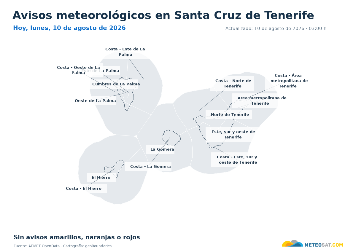 Mapa de avisos meteorol�gicos de AEMET en la provincia de Santa Cruz de Tenerife para hoy