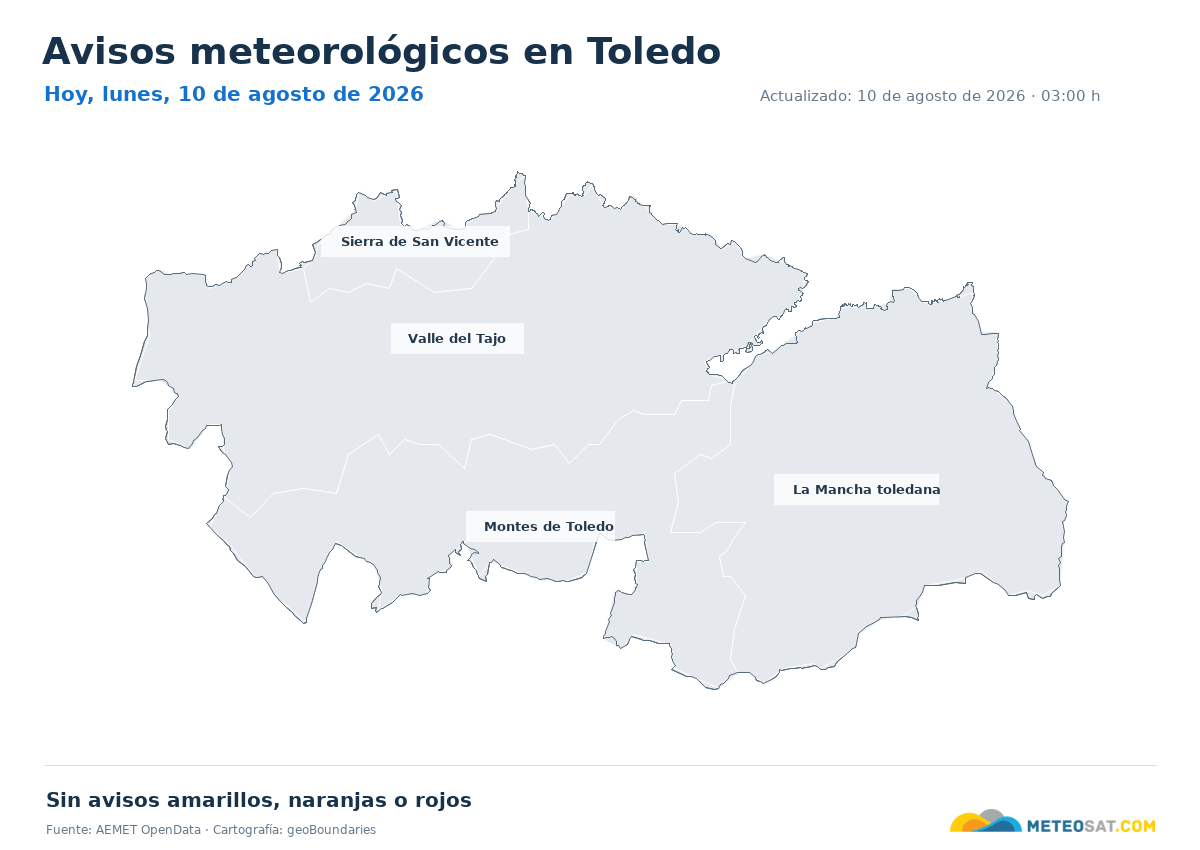 Mapa de avisos meteorol�gicos de AEMET en la provincia de Toledo para hoy