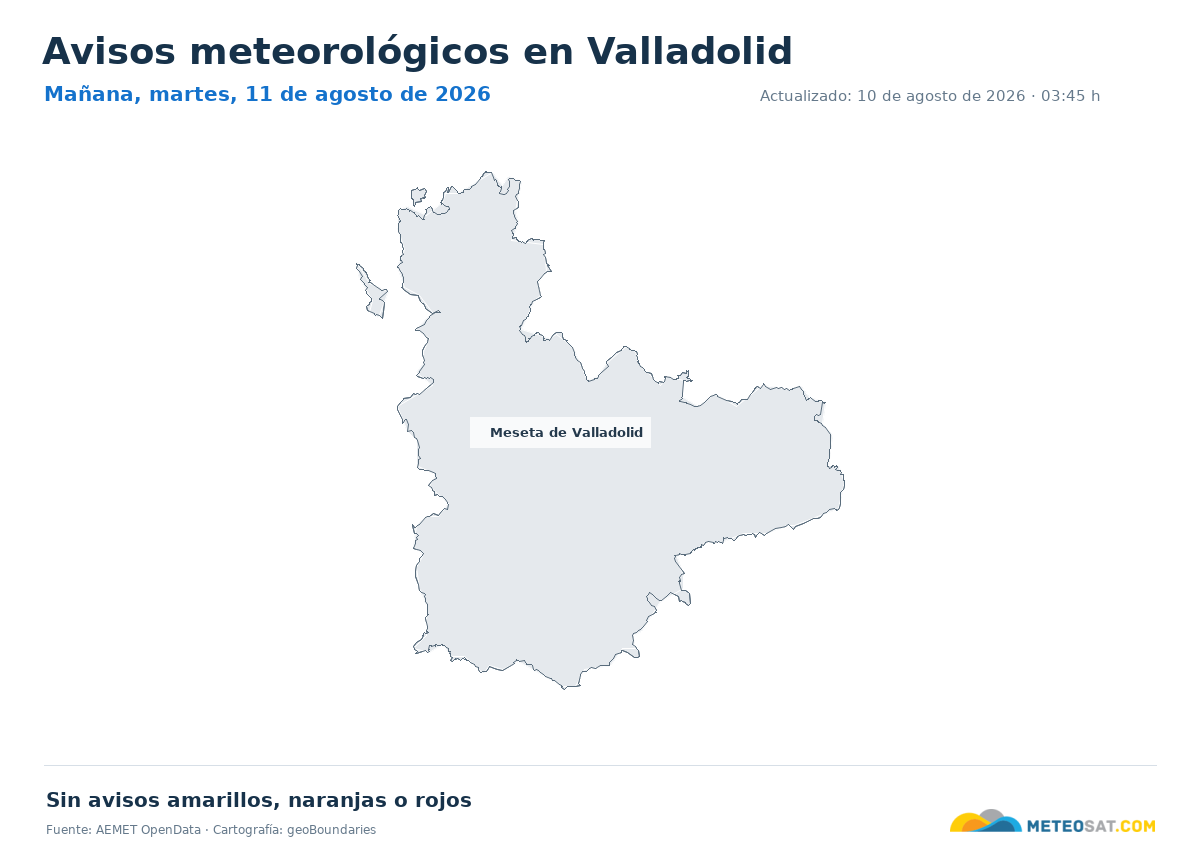 Mapa de avisos meteorol�gicos de AEMET en la provincia de Valladolid para ma?ana