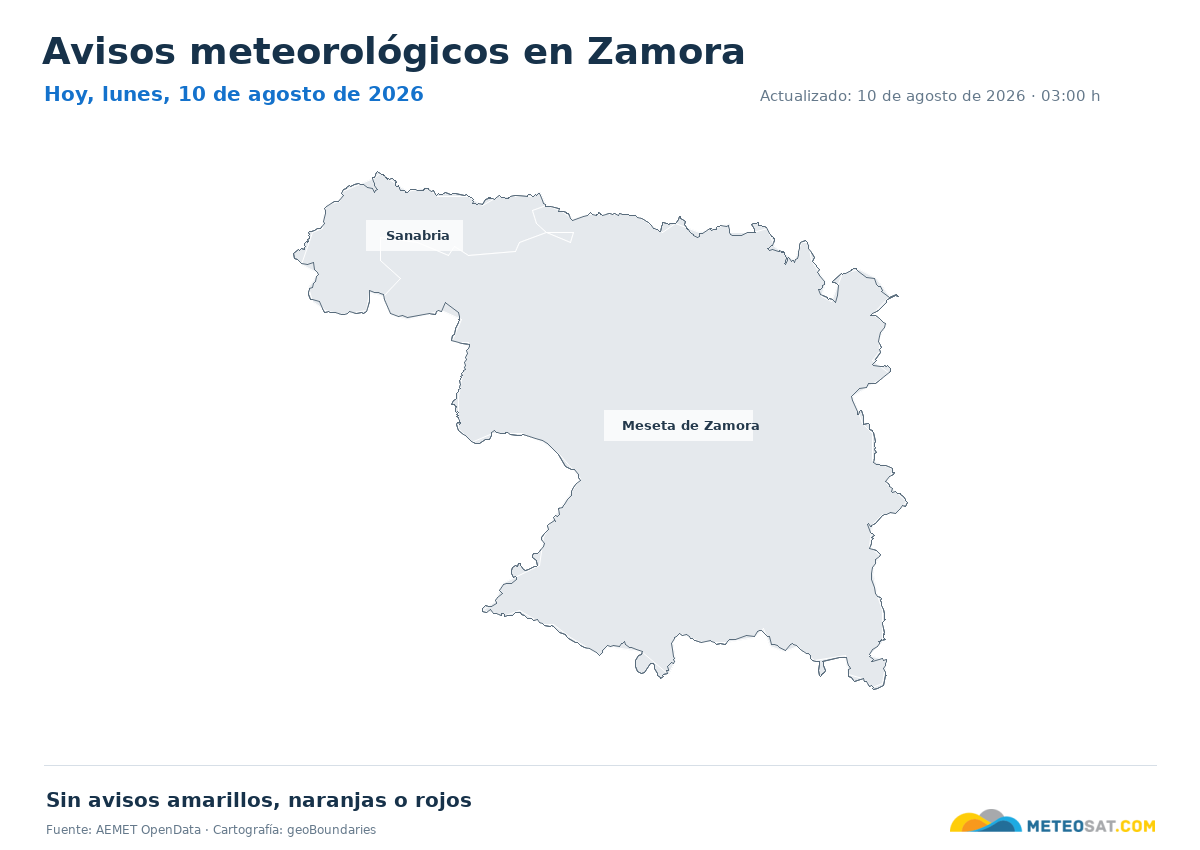 Mapa de avisos meteorol�gicos de AEMET en la provincia de Zamora para hoy