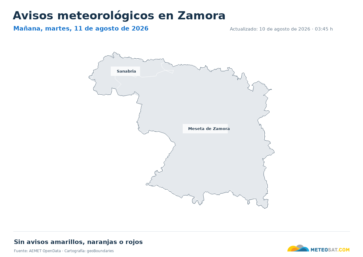 Mapa de avisos meteorol�gicos de AEMET en la provincia de Zamora para ma?ana
