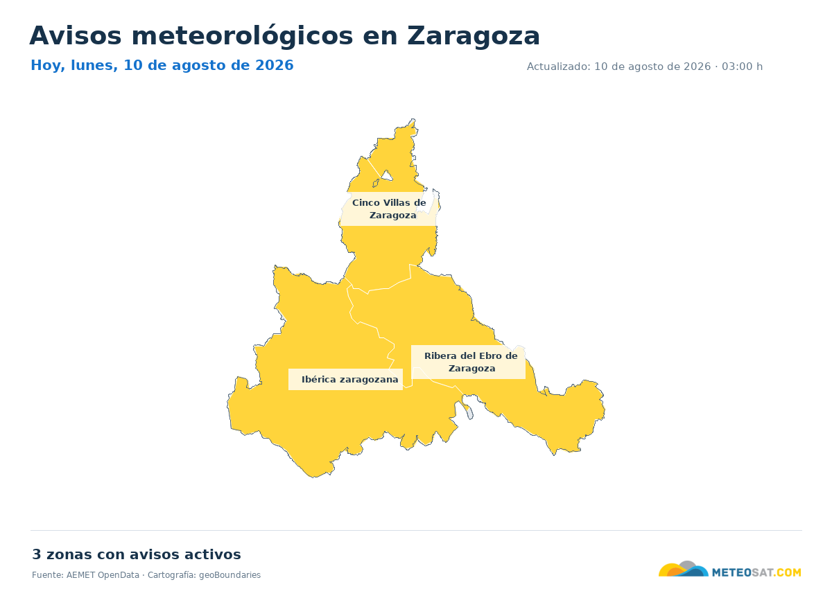 Mapa de avisos meteorol�gicos de AEMET en la provincia de Zaragoza para hoy