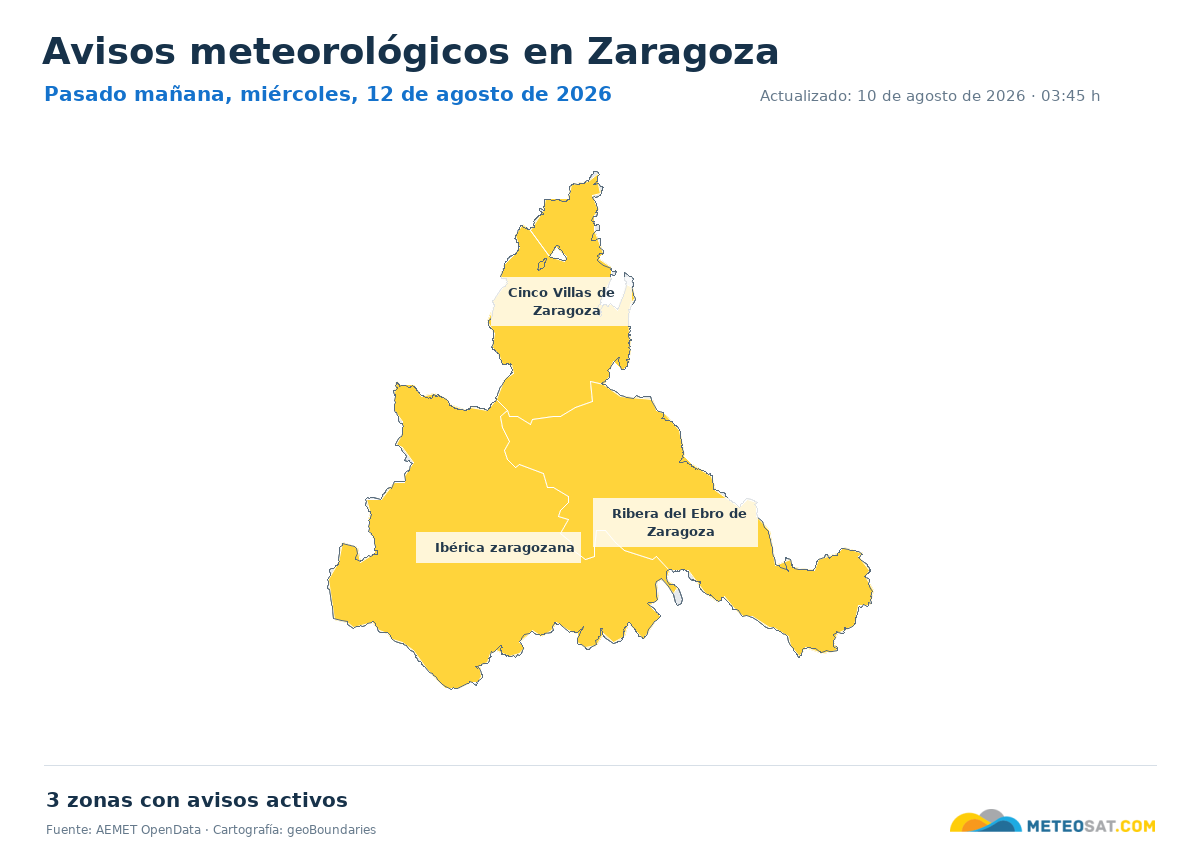 Mapa de avisos meteorol�gicos de AEMET en la provincia de Zaragoza para pasado ma?ana