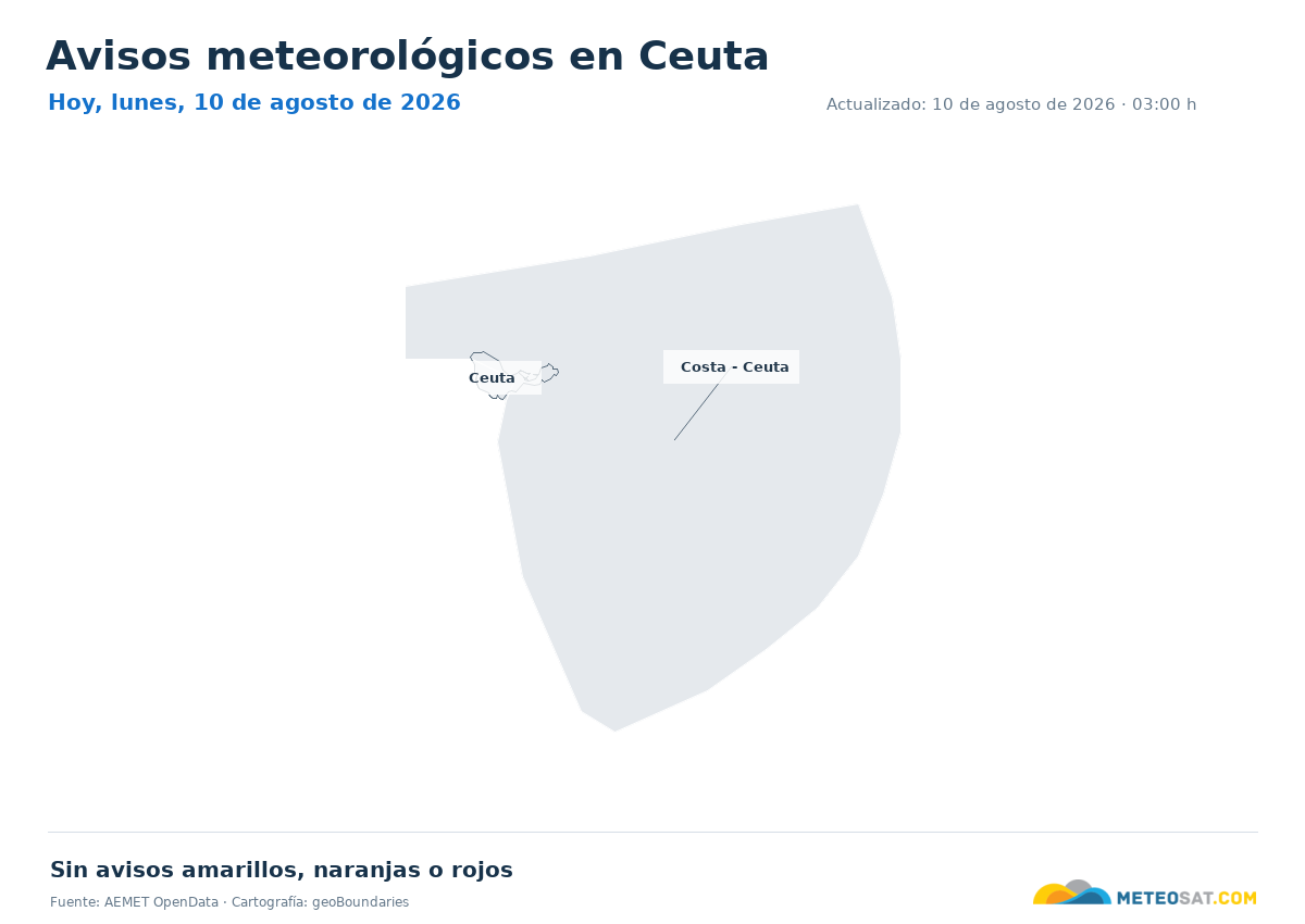 Mapa de avisos meteorol�gicos de AEMET en la provincia de Ceuta para hoy