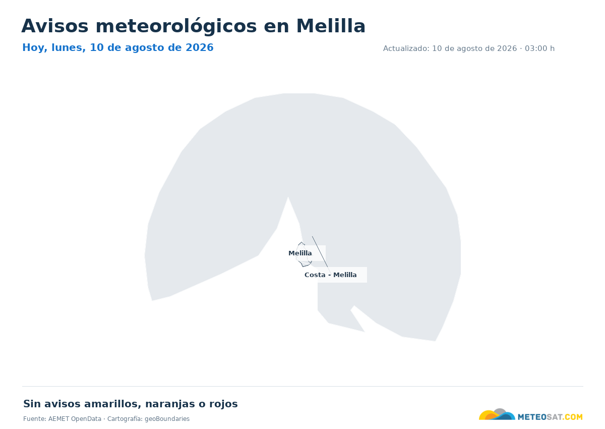 Mapa de avisos meteorol�gicos de AEMET en la provincia de Melilla para hoy